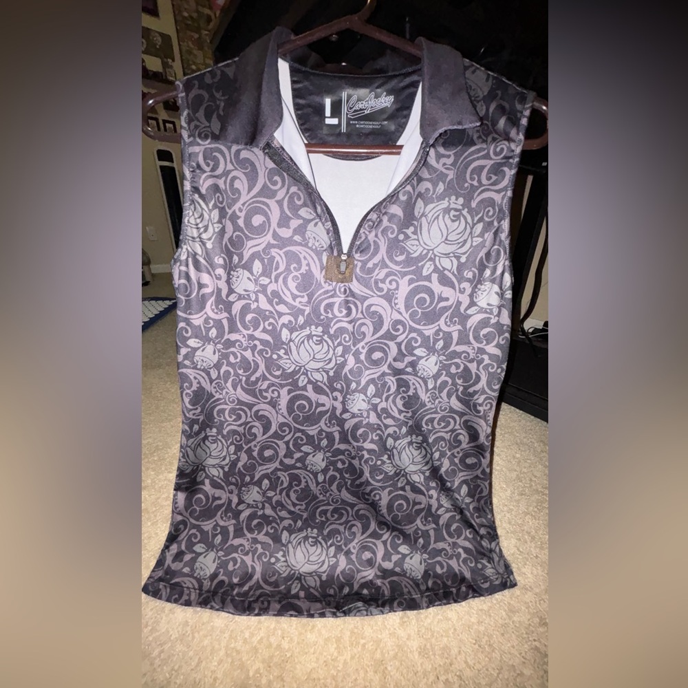 NWT women’s golf polo with tee holder size L brand Cart Jockey